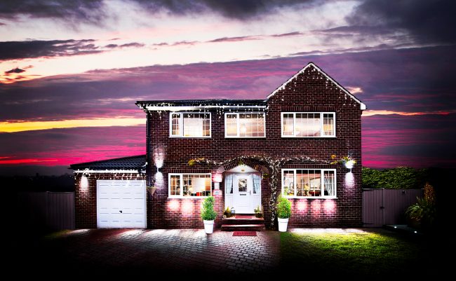 Detached house Detached house photographed at Christmas