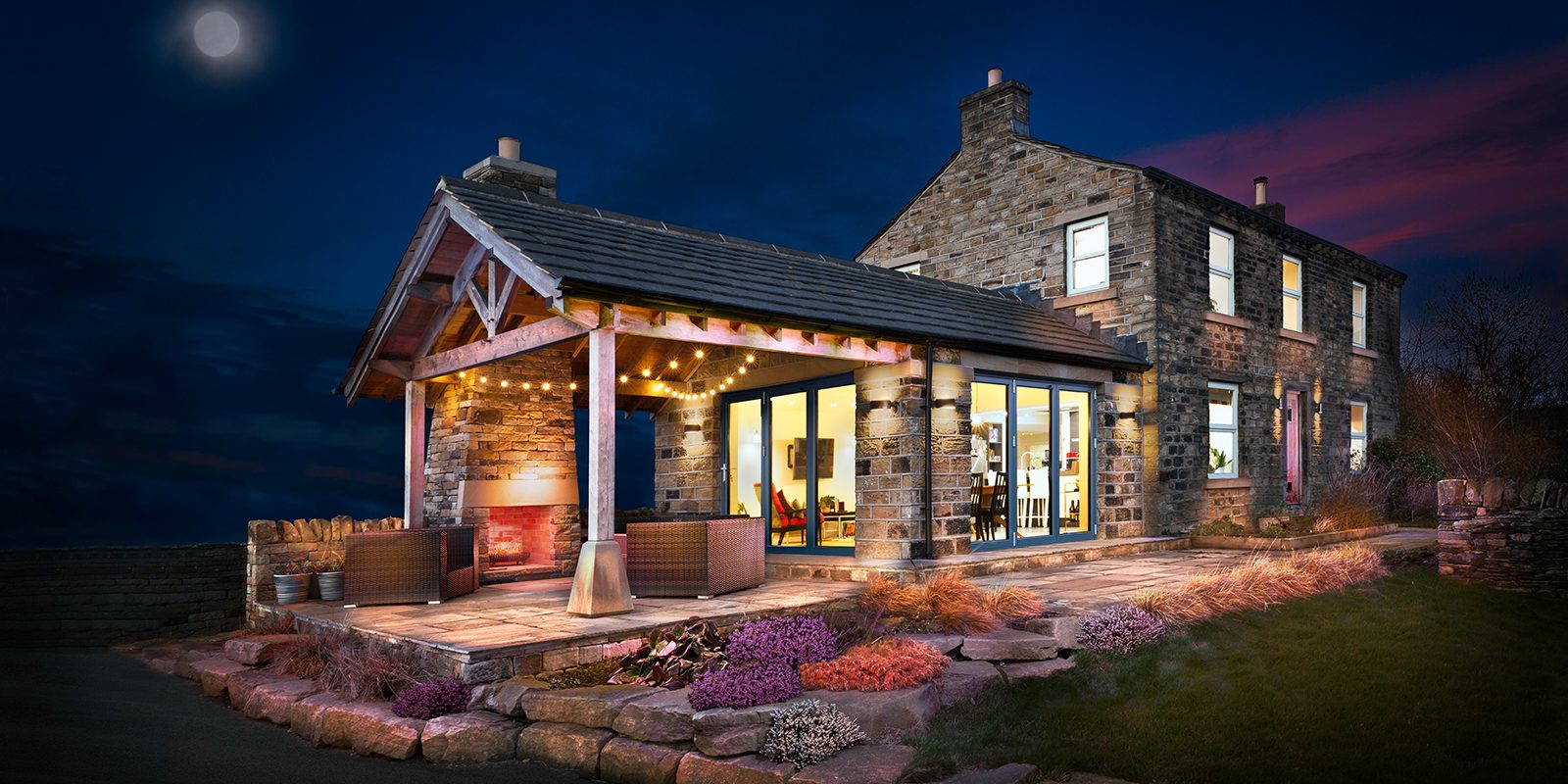 Farmhouse at sunset in a fine art style Property-photography